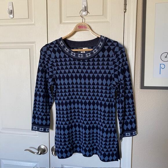 Vintage Bill Blass Knit Tunic Silk Blue Black Diamond Print Women L Runs Small - Picture 1 of 7
